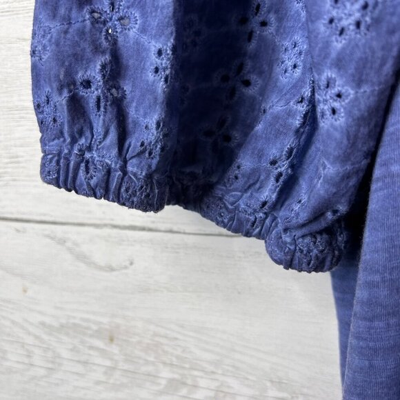 Catherines Top Womens Size 4XL Blue Eyelet Balloon Sleeve V Neck Blouse Peasant - Picture 5 of 13